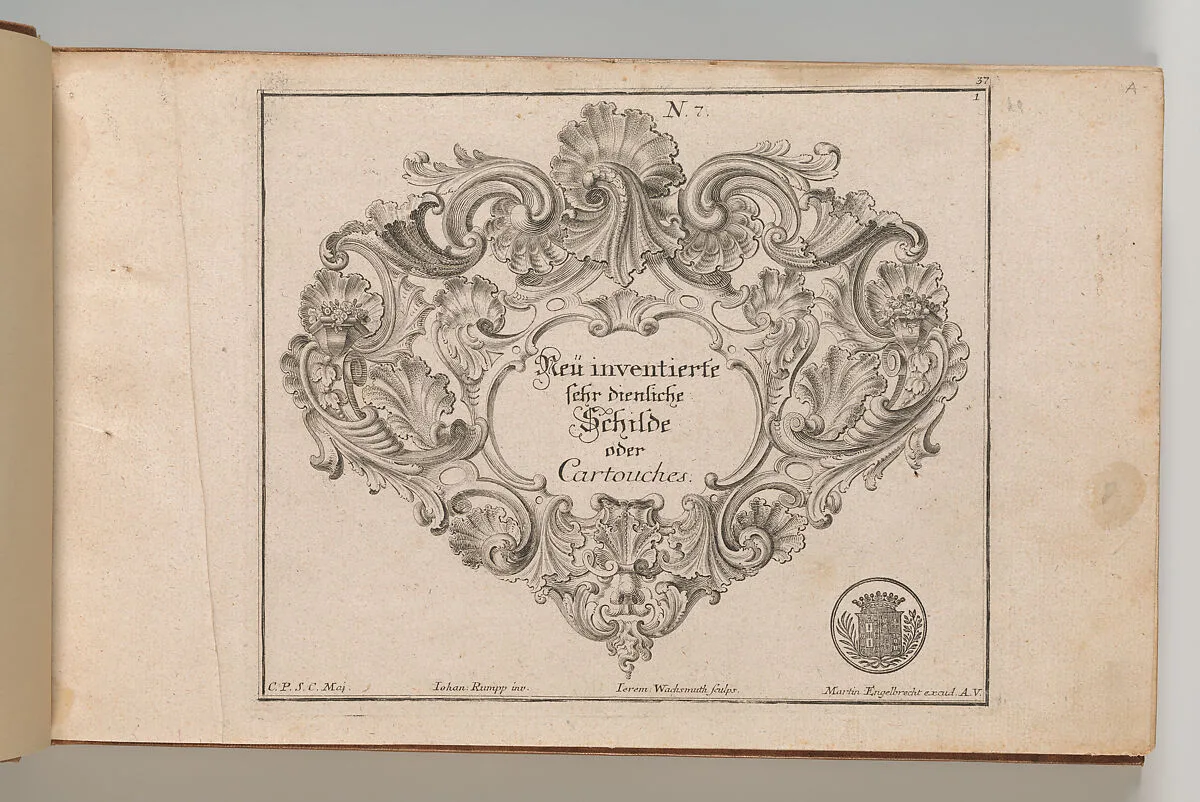 Design for a Cartouche, Plate 1 from 'Neü inventierte sehr dienstiche Schilde oder Cartouches' — Martin Engelbrecht|Jeremias Wachsmuth|Johannes Rumpp