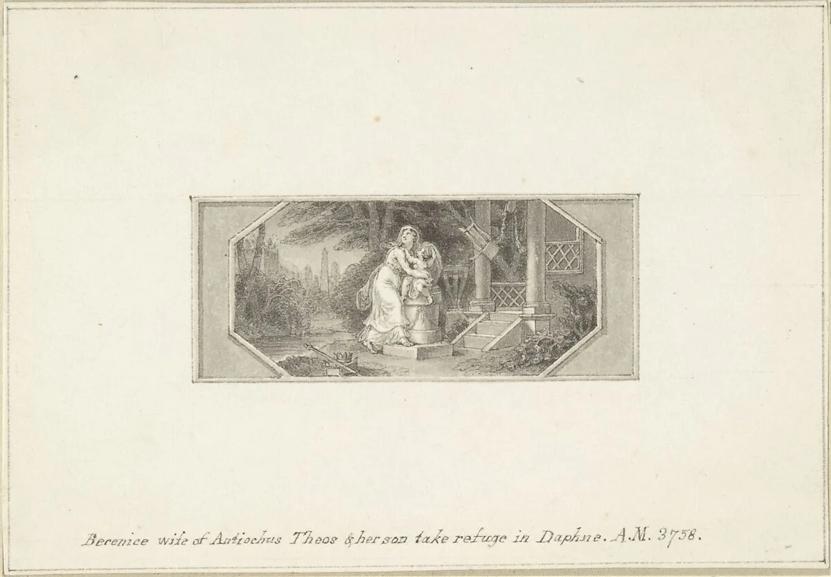 Berenice, wife of Antiochus Theos, and her son take refuge in Daphne — Edward Francis Burney