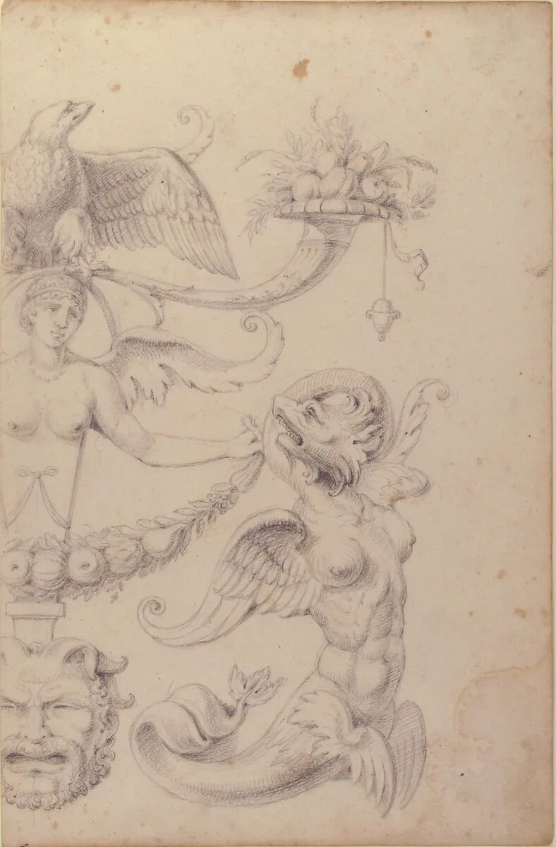 Drawing of a Grotesque after a 16th-century Decorative Relief. — Filippo Cretoni