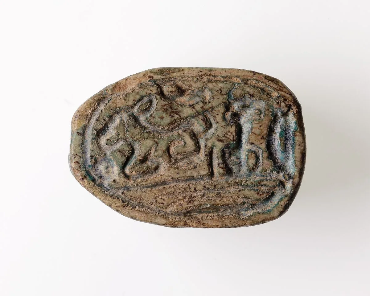 Scarab with Hieroglyphs and Recumbent Donkey — Unknown