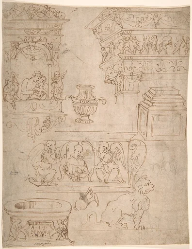Sheet of Studies of Sculptural Elements and Architectural Ornaments