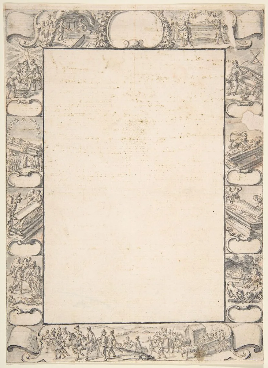 Design for Border with Religious Scenes — Anonymous, Italian, 17th century