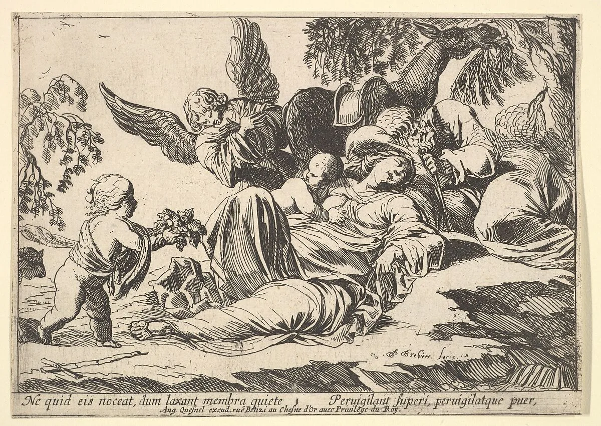 Angels Giving Fruit to the Sleeping Holy Family — Pierre Brebiette