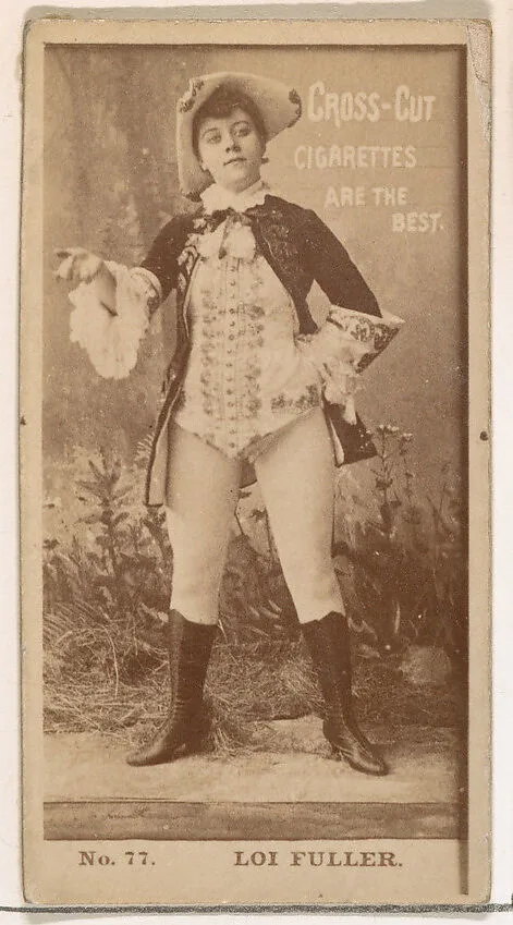 Card Number 77, Loi Fuller, from the Actors and Actresses series (N145-2) issued by Duke Sons & Co. to promote Cross Cut Cigarettes — W. Duke, Sons & Co.