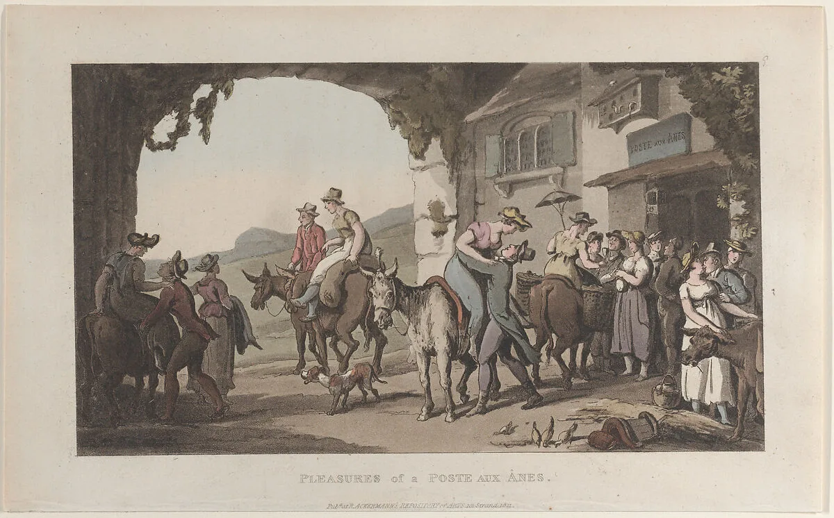 Pleasures of a Poste Aux Ânes, from "Journal of Sentimental Travels in the Southern Provinces of France, Shortly Before the Revolution" — Thomas Rowlandson|Rudolph Ackermann, London|J. Diggens|William Combe