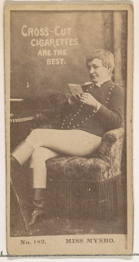 Card Number 182, Miss Mysbo, from the Actors and Actresses series (N145-2) issued by Duke Sons & Co. to promote Cross Cut Cigarettes — W. Duke, Sons & Co.