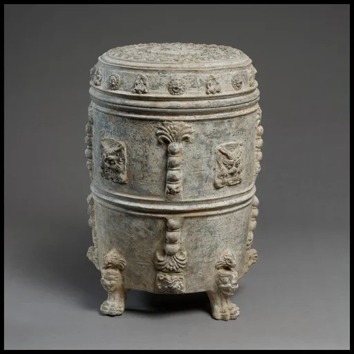 北齊 带蓋陶罐|Covered footed vessel