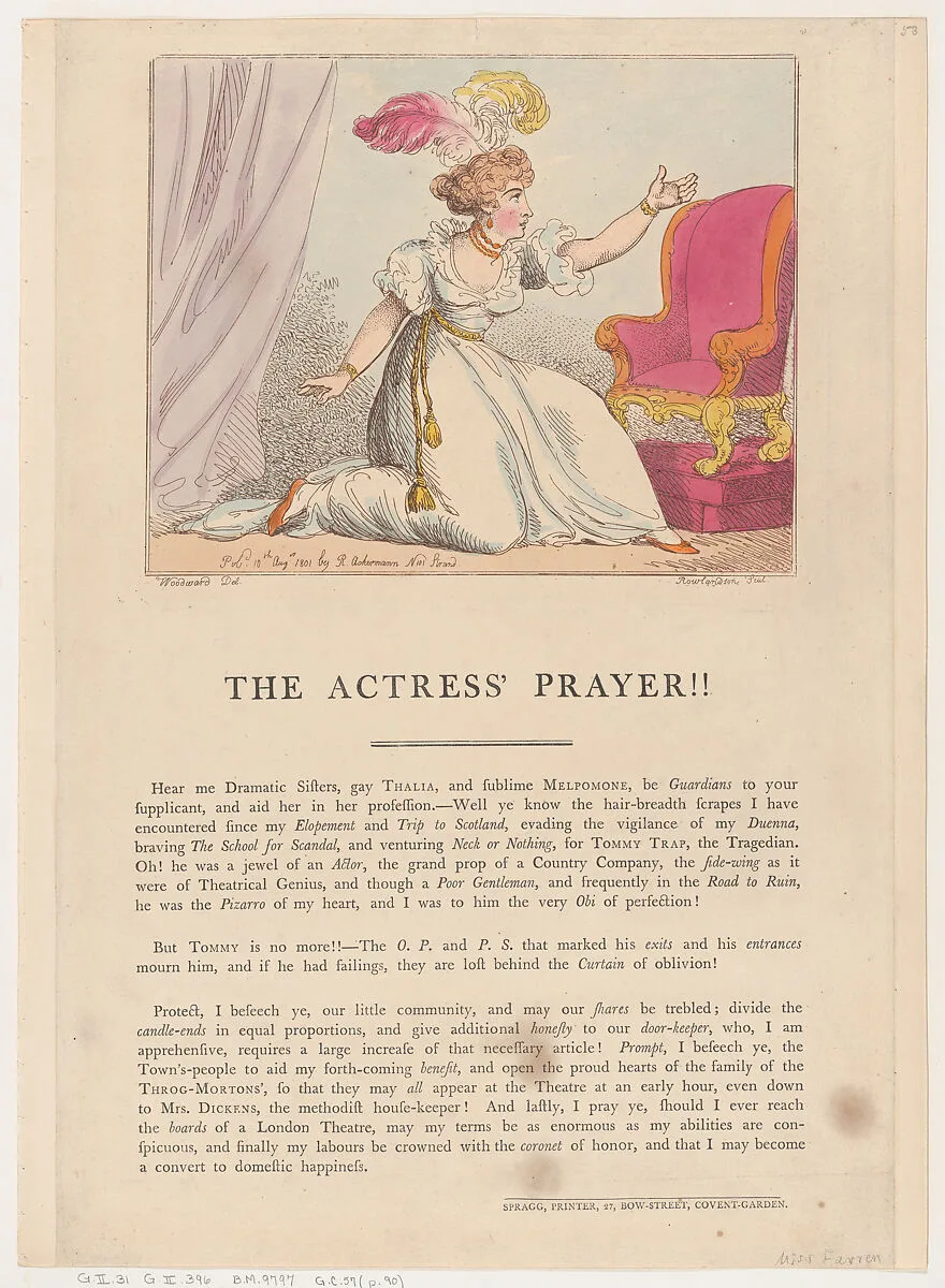 The Actress' Prayer!! — Edward Spragg|Thomas Rowlandson|George Murgatroyd Woodward