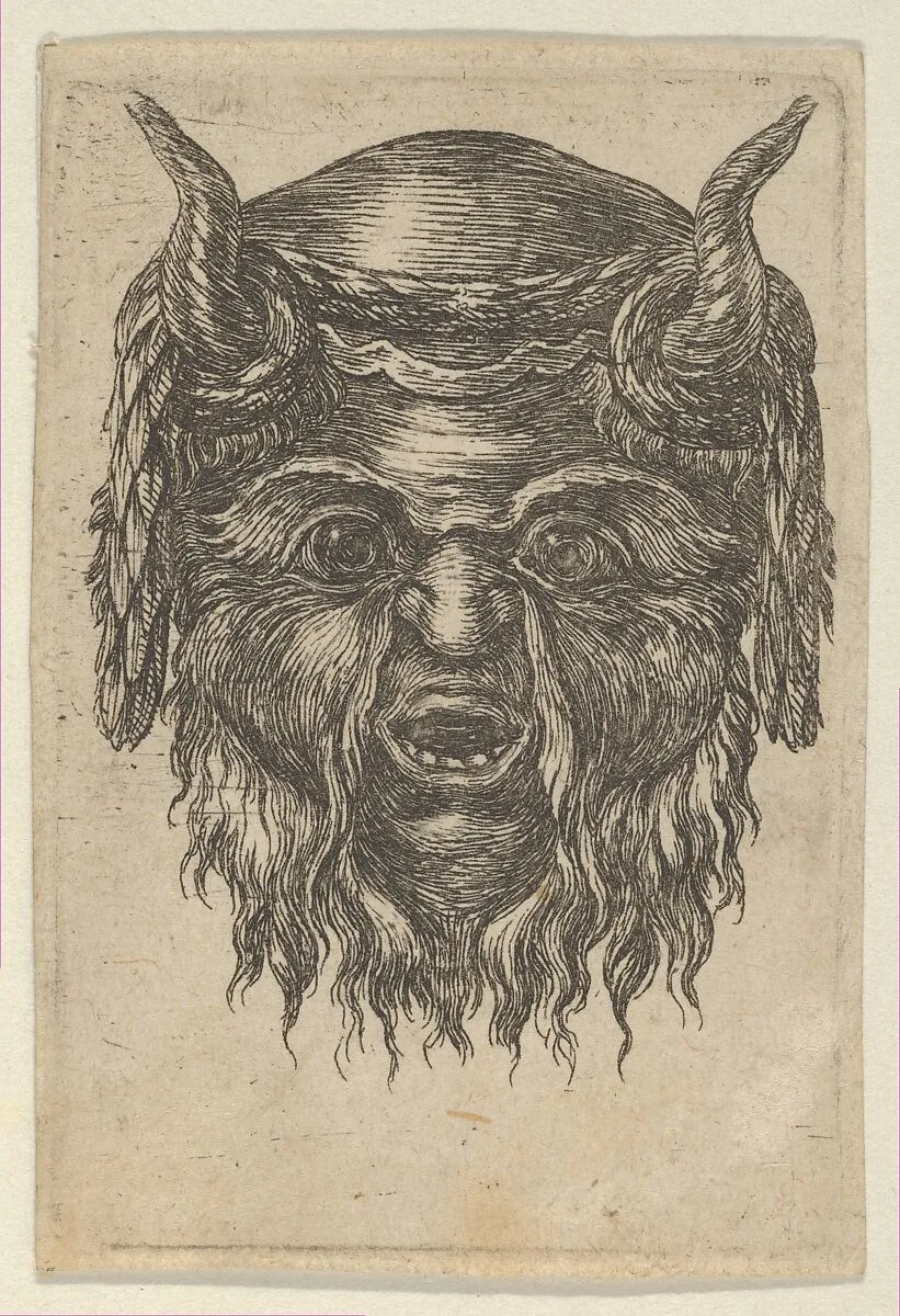 Satyr Mask with a Laurel Wreath Draped Over the Horns, from Divers Masques — François Chauveau|Jacques Van Merlen