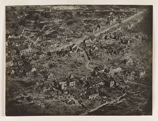 Aerial View of Vaux, France, After the Bombing Attack