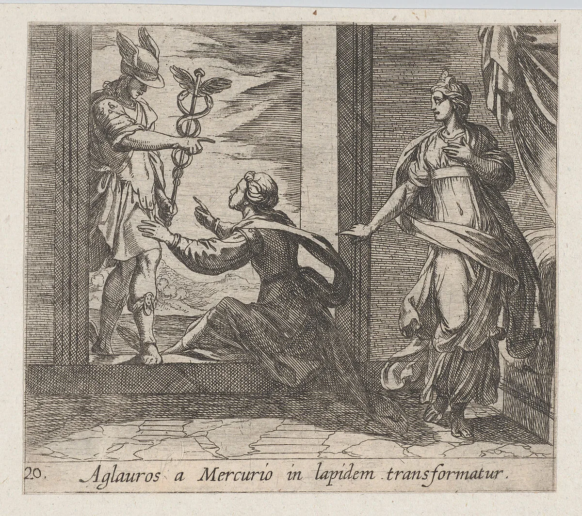 Plate 20: Mercury Turning Aglauros to Stone (Aglauros a Mercurio in lapidem transformatur), from Ovid's 'Metamorphoses' — Antonio Tempesta