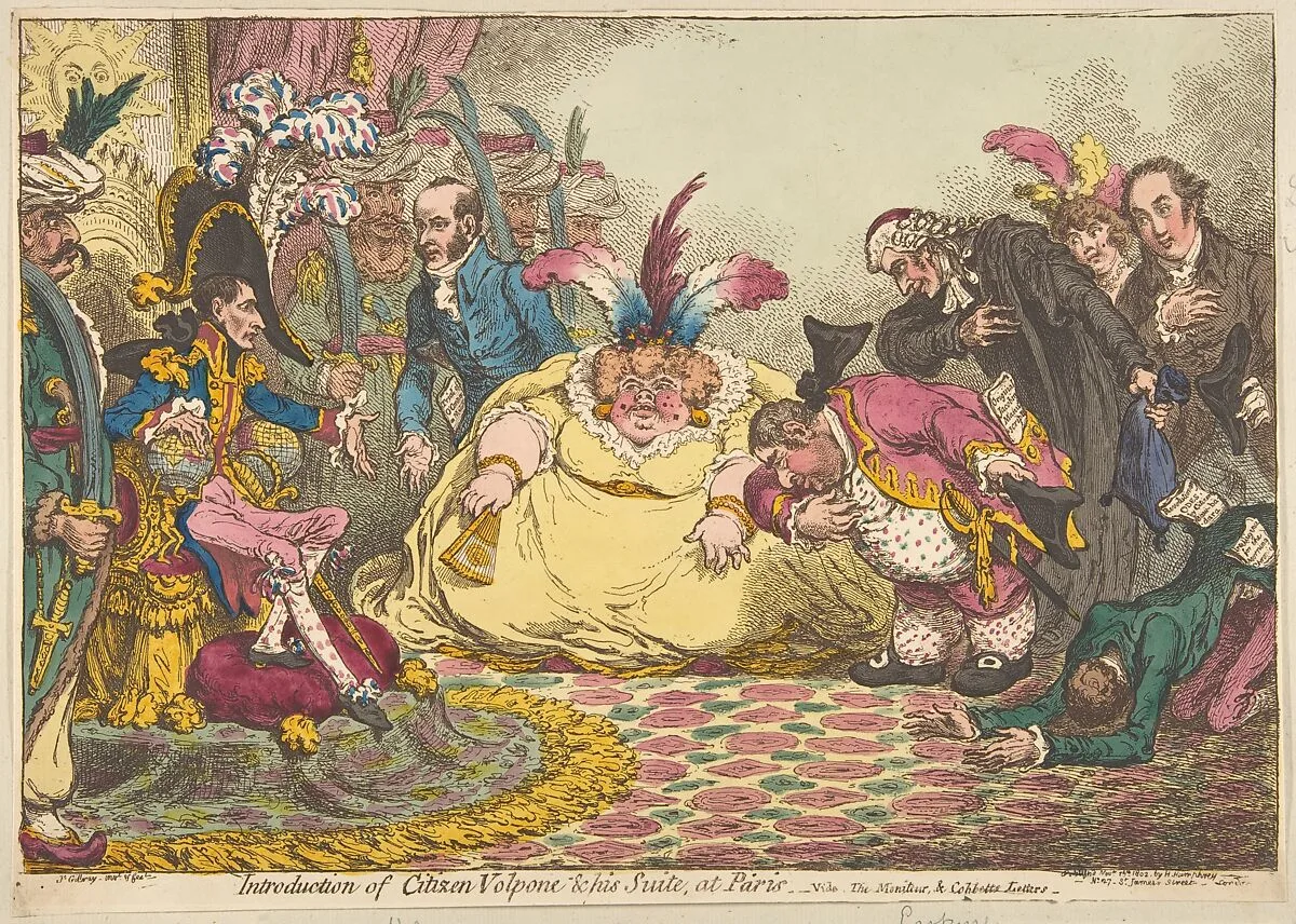 Introduction of Citizen Volpone & His Suite, at Paris.–Vide, The Moniteur, & Cobbetts Letters — James Gillray|Hannah Humphrey