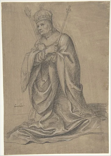 A Kneeling King of France Holding the Scepters of Royal Authority