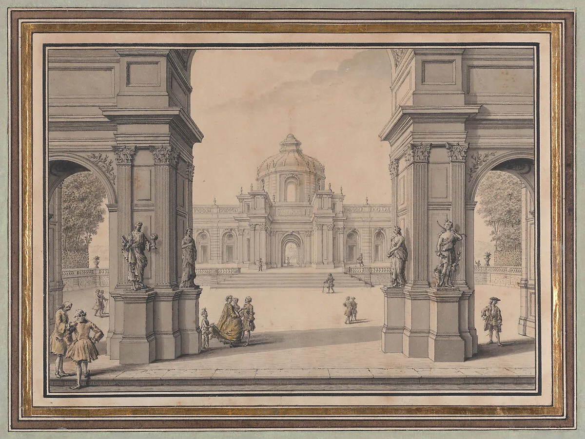 Architectural Capriccio with a Palace seen through a Triumphal Arch — Louis Joseph Le Lorrain
