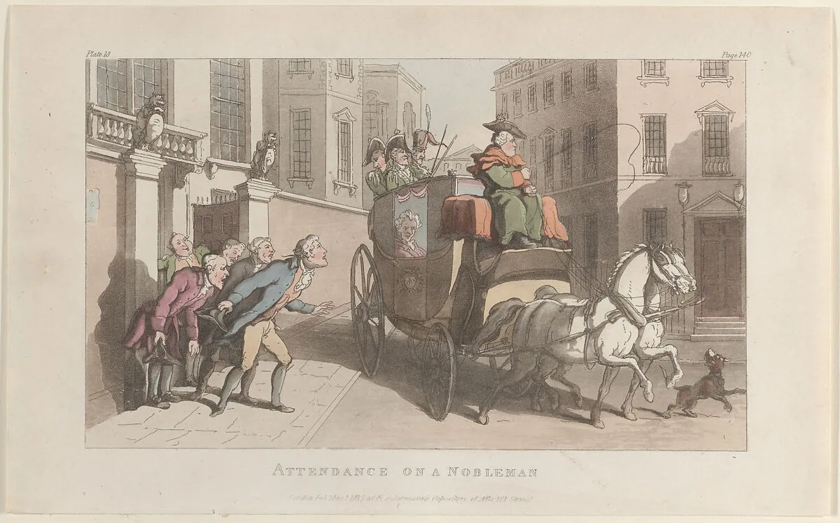 Attendance on a Nobleman — Rudolph Ackermann, London|William Clowes|Oliver Goldsmith|Thomas Rowlandson