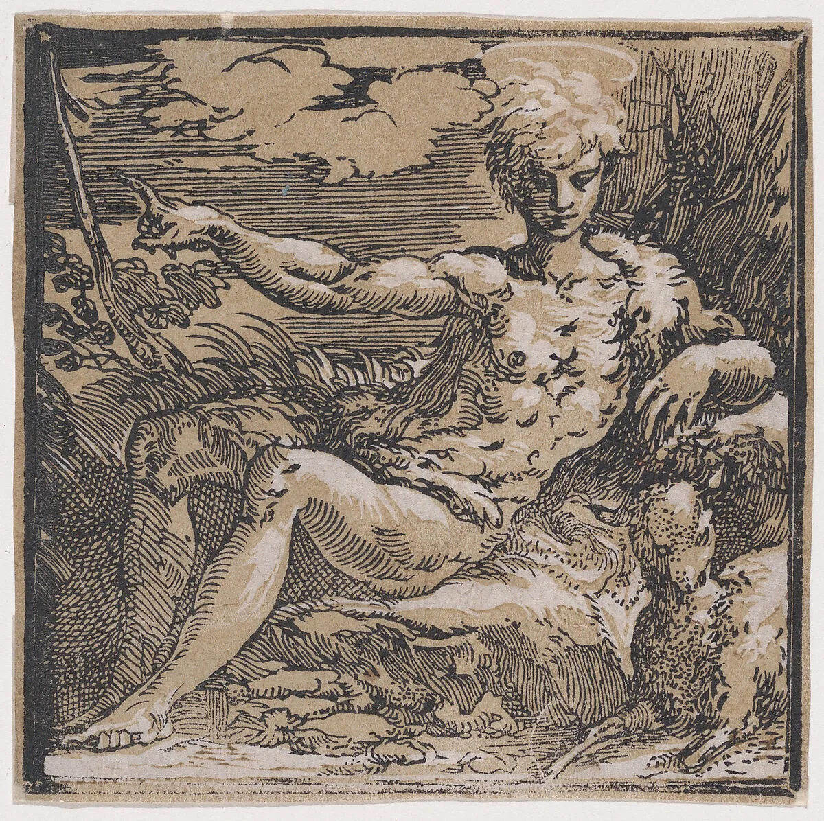 Young Saint John the Baptist in the desert, a lamb at his side — Antonio da Trento|Parmigianino (Girolamo Francesco Maria Mazzola)