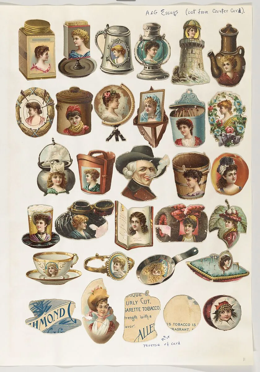 Thirty-one cut-outs from advertising banner for Allen & Ginter Cigarettes — Allen & Ginter