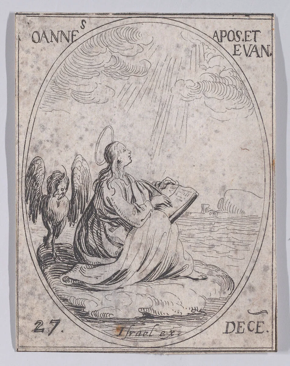 S. Jean, apôtre et évangéliste (St. John, Apostle and Evangelist), December 27th, from "Les Images De Tous Les Saincts et Saintes de L'Année" (Images of All of the Saints and Religious Events of the Year) — Jacques Callot|Israël Henriet