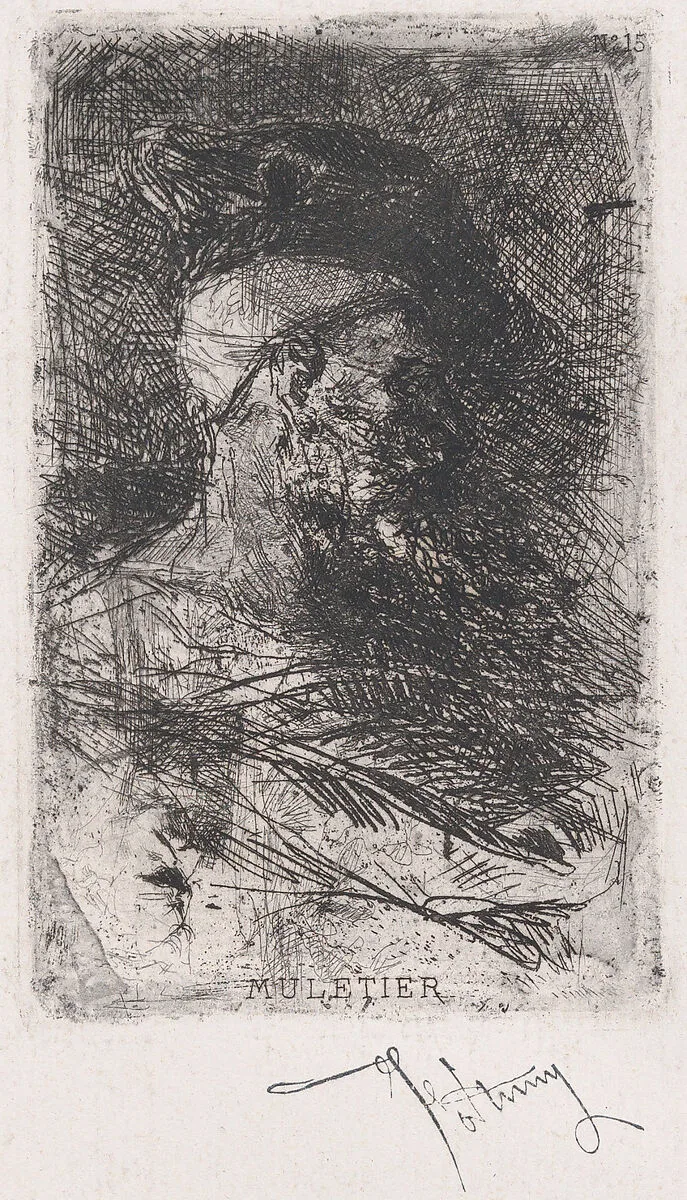 Head of a muleteer facing right — Mariano Fortuny, 1838–1874