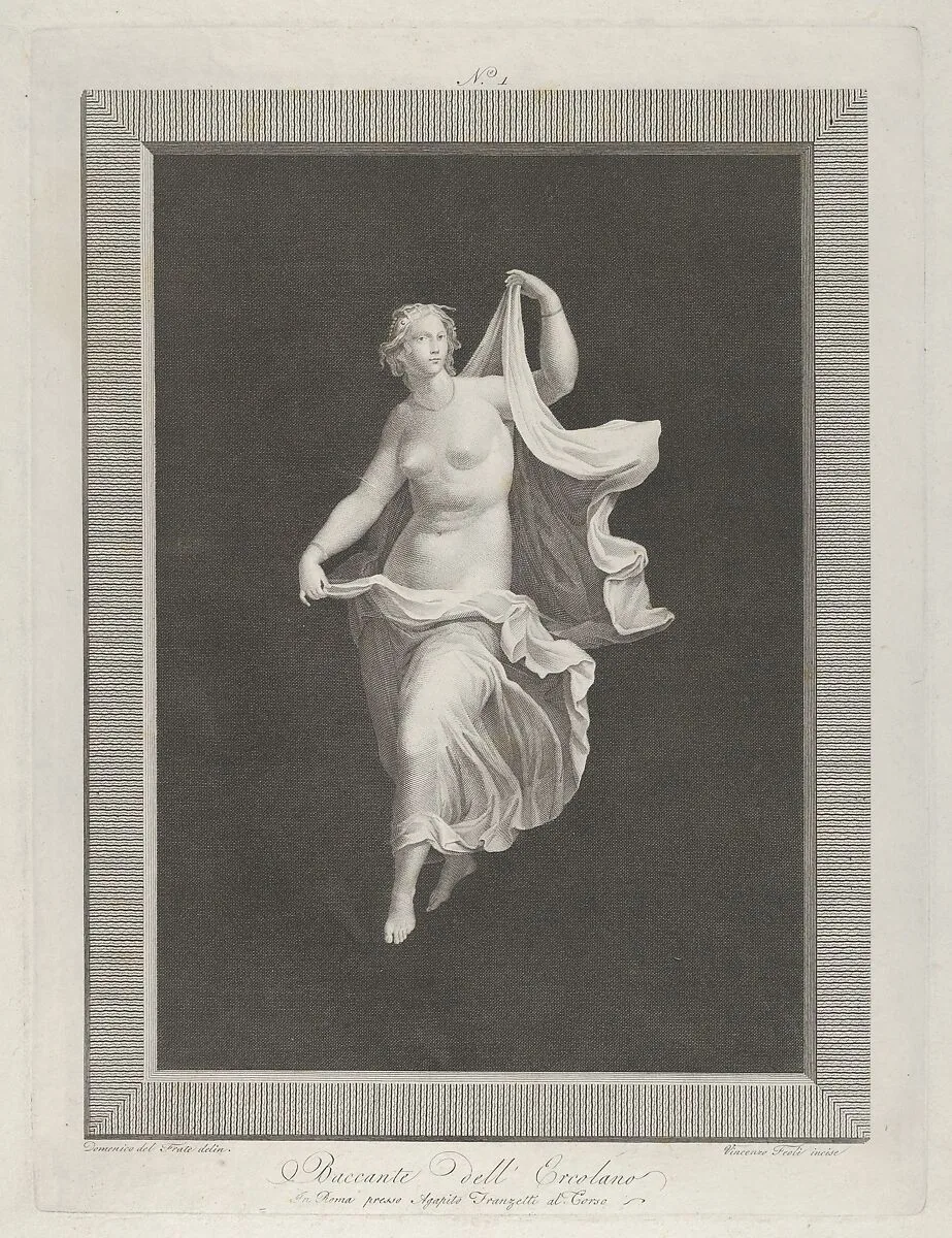 A partly nude bacchante stepping forward and holding ends of her drapery in each hand — Vicenzo Feoli|Domenico del Frate|Agapito Franzetti