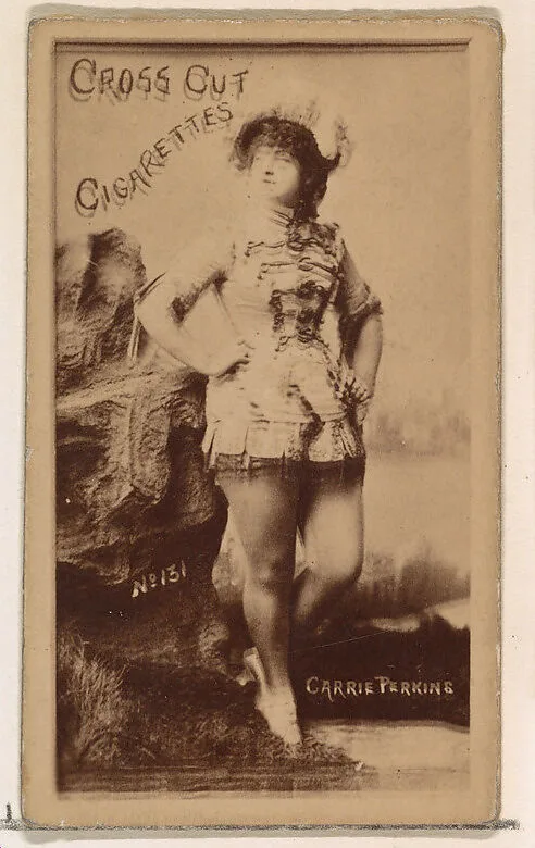 Card Number 131, Carrie Perkins, from the Actors and Actresses series (N145-1) issued by Duke Sons & Co. to promote Cross Cut Cigarettes — W. Duke, Sons & Co.