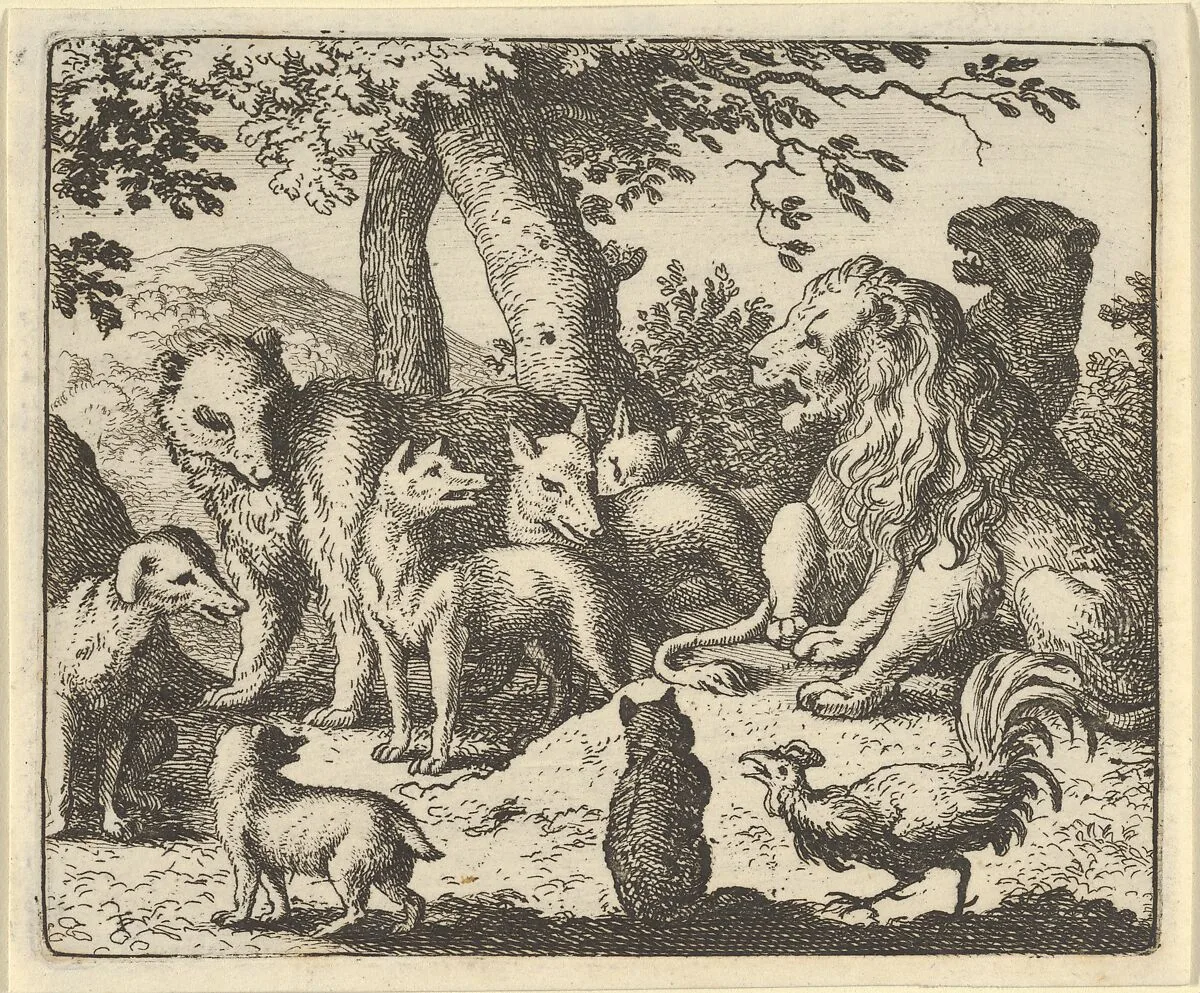 Renard Exonerates Himself of His Crimes Before the Lion from Hendrick van Alcmar's Renard The Fox — Allart van Everdingen
