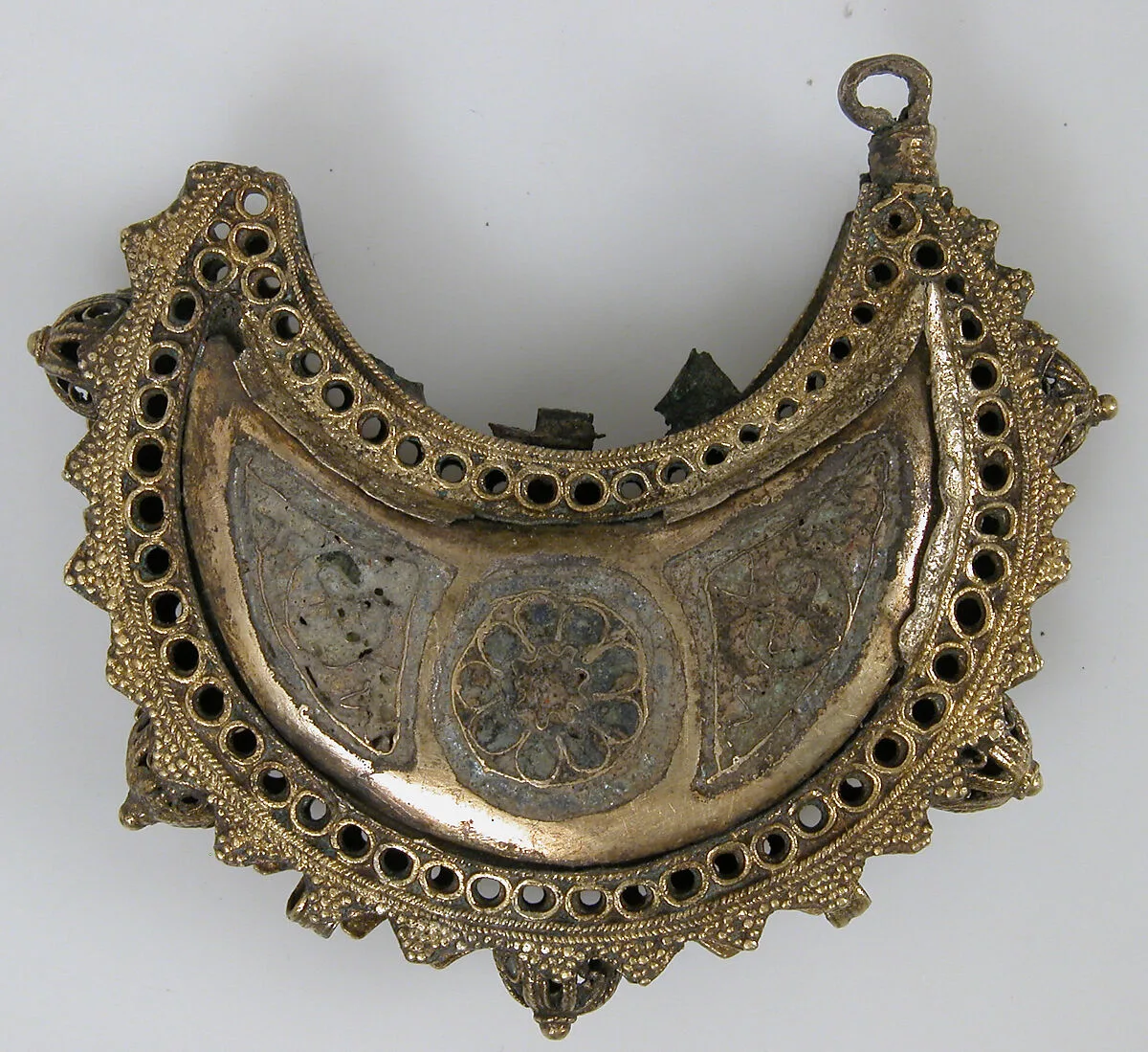 One of a Pair of Crescent-Shaped Earrings with Rosettes — Unknown