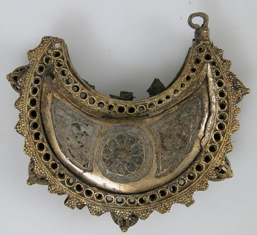 One of a Pair of Crescent-Shaped Earrings with Rosettes