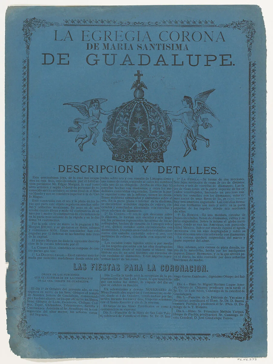 Broadsheet relating to the crown of the Virgin of Guadalupe — Antonio Vanegas Arroyo|José Guadalupe Posada