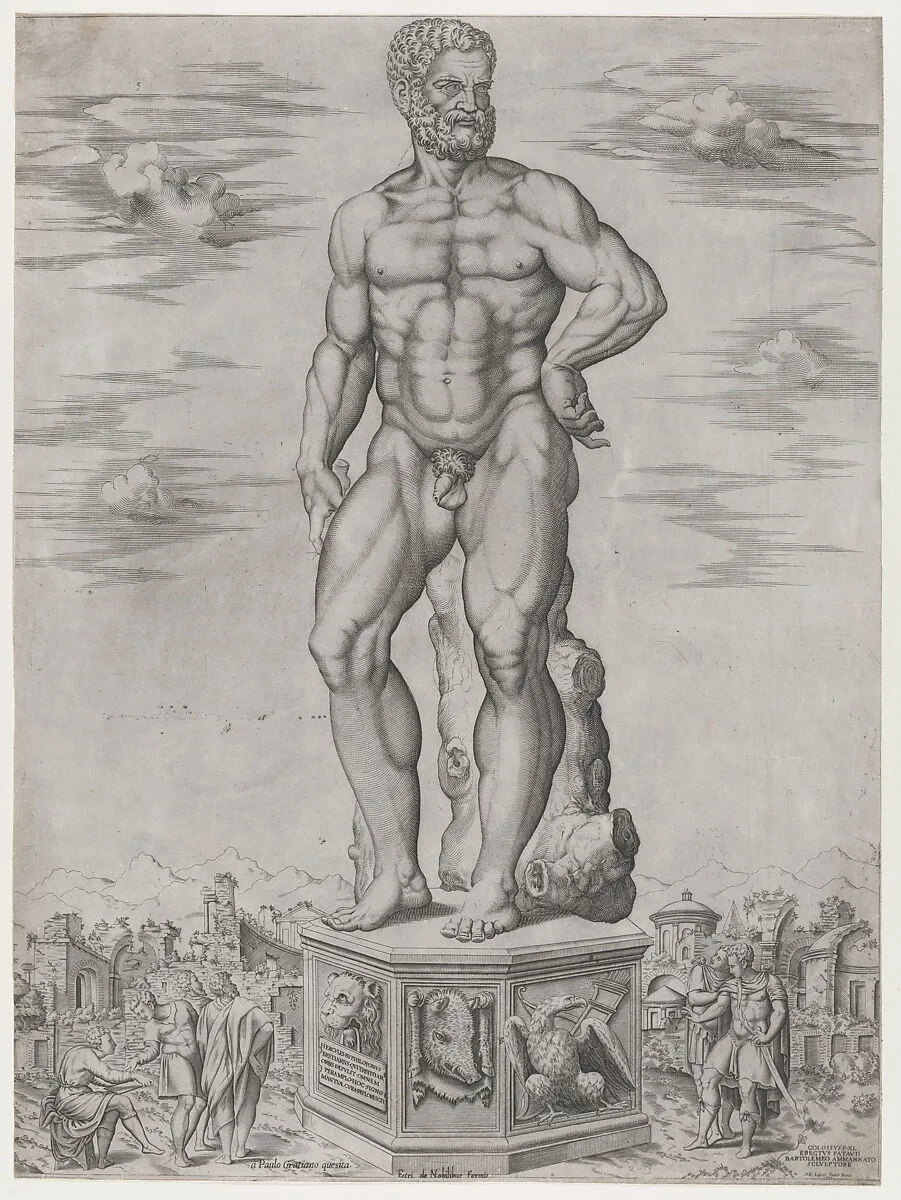 Speculum Romanae Magnificentiae: Hercules Colossus at Padua (L'Ercole di casa Benavides a Padova) — Enea Vico|Bartolomeo Ammanati (Ammannati)|Antonio Lafreri|Pietro de' Nobili|Paolo Graziani|Anonymous, Italian, 16th century