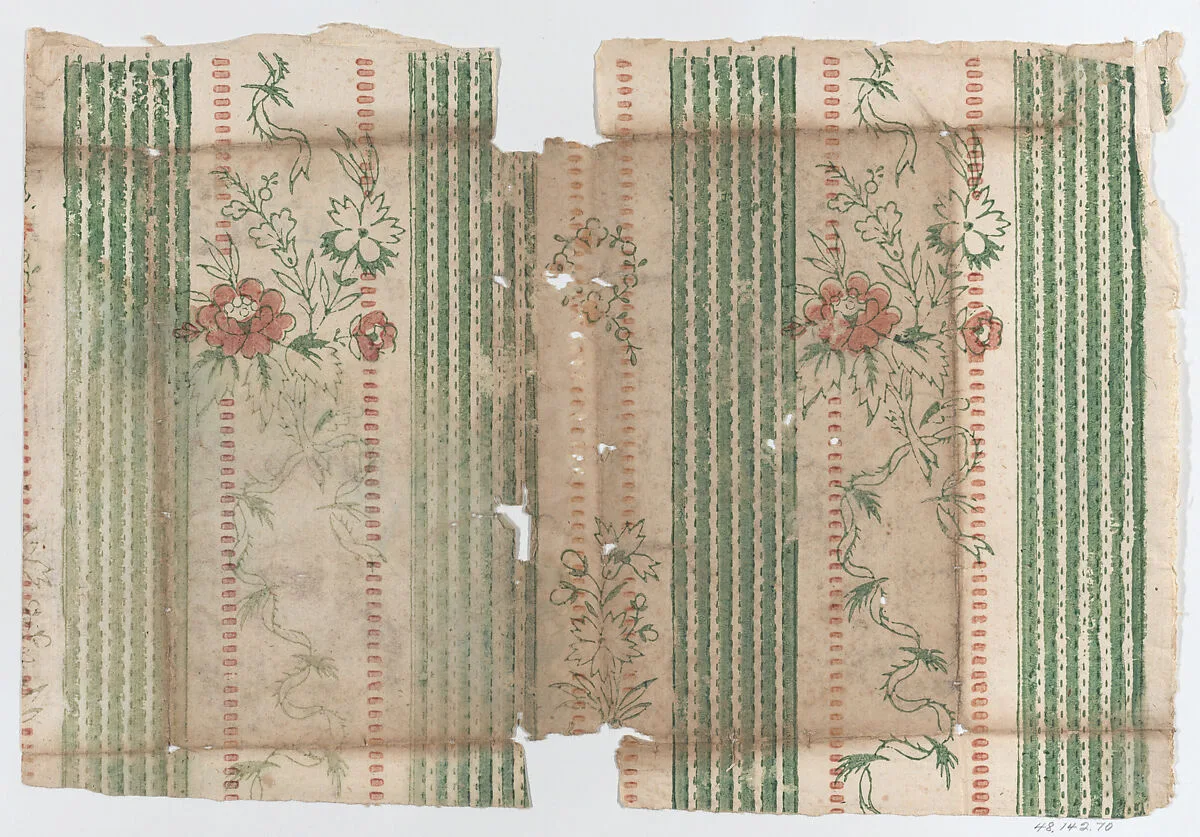 Sheet with two borders with stripes and a floral pattern — Anonymous|Remondini Family