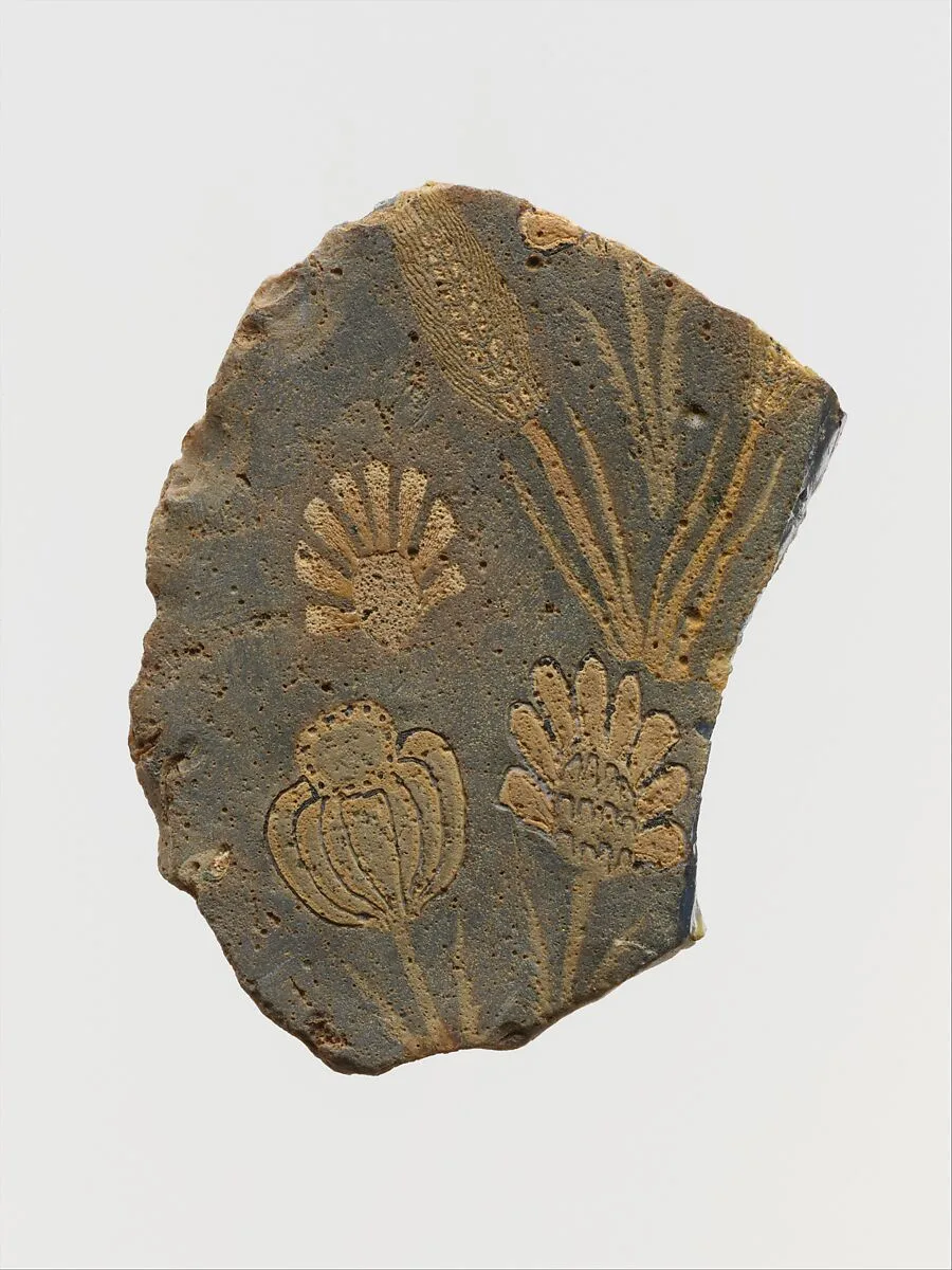 Glass mosaic plaque fragment with floral motifs — Unknown