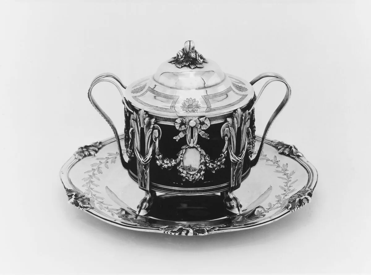 Sugar bowl with cover and tray — Pierre Vallières