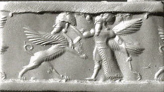 Cylinder seal with two-figure contest scene