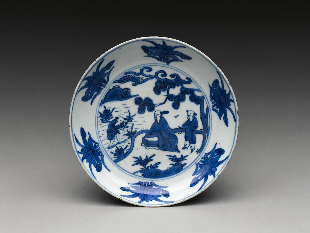 明萬曆 景德鎮窯青花愛蓮圖盤|Dish with scholar by a lotus pond — Unknown