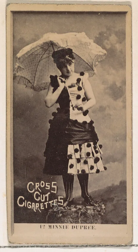 Card Number 12, Minnie Dupree, from the Actors and Actresses series (N145-2) issued by Duke Sons & Co. to promote Cross Cut Cigarettes — W. Duke, Sons & Co.