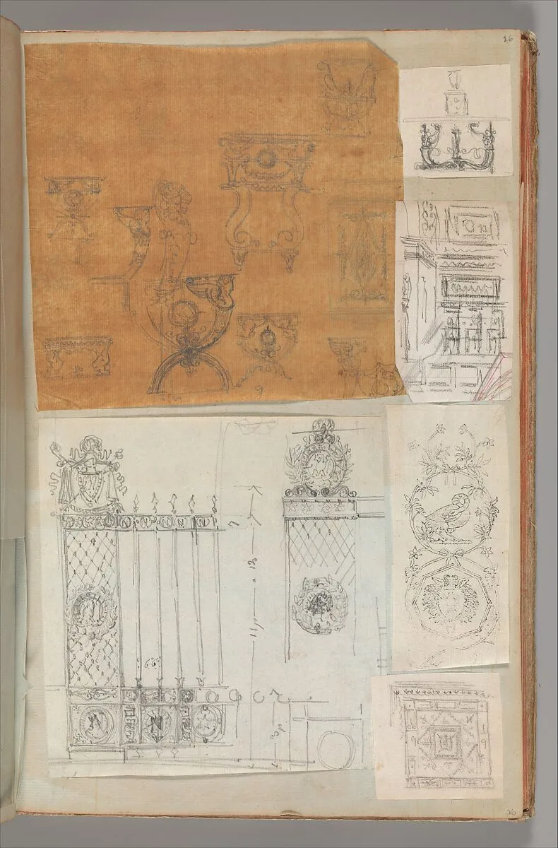 Page from a Scrapbook containing Drawings and Several Prints of Architecture, Interiors, Furniture and Other Objects — Charles Percier|Pierre François Léonard Fontaine