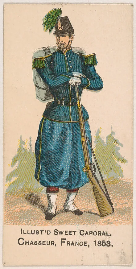 Chasseur, France, 1853, from the Military Series (N224) issued by Kinney Tobacco Company to promote Sweet Caporal Cigarettes — Kinney Brothers Tobacco Company