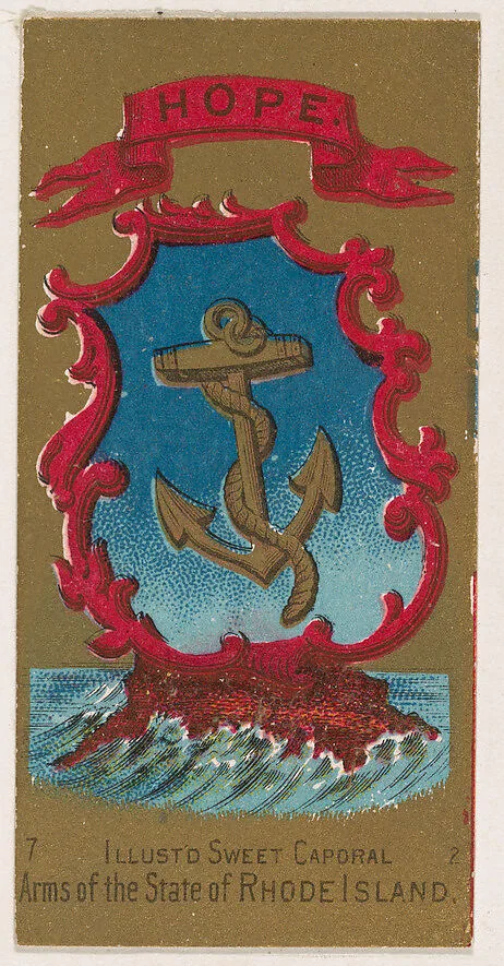 State Arms of Rhode Island, from the Military Series (N224) issued by Kinney Tobacco Company to promote Sweet Caporal Cigarettes — Kinney Brothers Tobacco Company