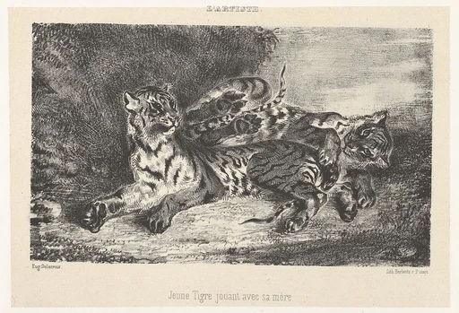 Young Tiger Playing with Its Mother