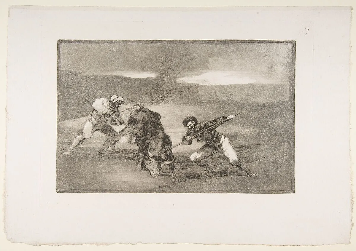 Plate 2 from "La Tauromaquia": Another way of hunting on foot — Goya (Francisco de Goya y Lucientes)