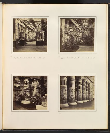 [Egyptian Court, Eastern Wall of Principal Court; Egyptian Court, Principal Facade towards the Nave; Lions in the Egyptian Court; [Colonnade Adorned with Egyptian Paintings]