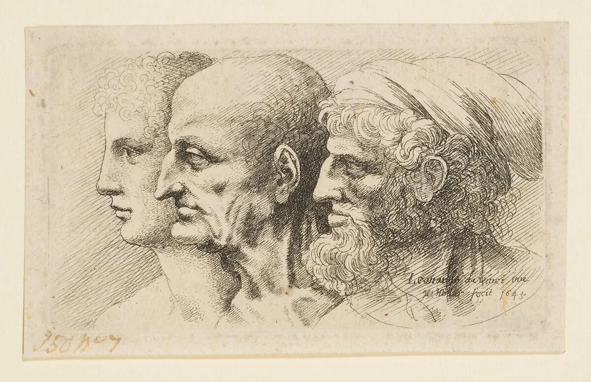 Three Heads in Profile — Leonardo da Vinci|Wenceslaus Hollar