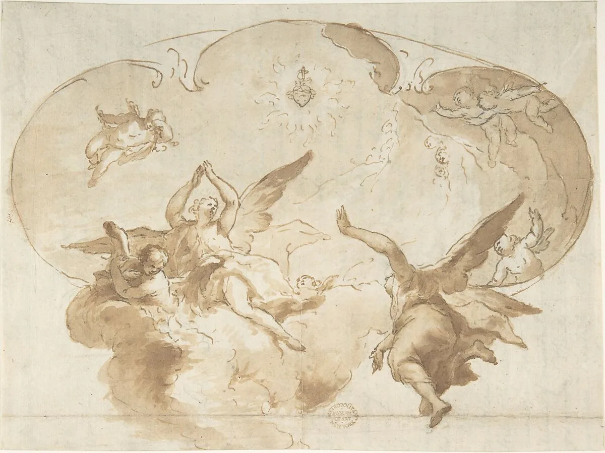 Adoration of the Burning Heart: Ceiling Design — Anonymous, Italian, Roman-Bolognese, 17th century