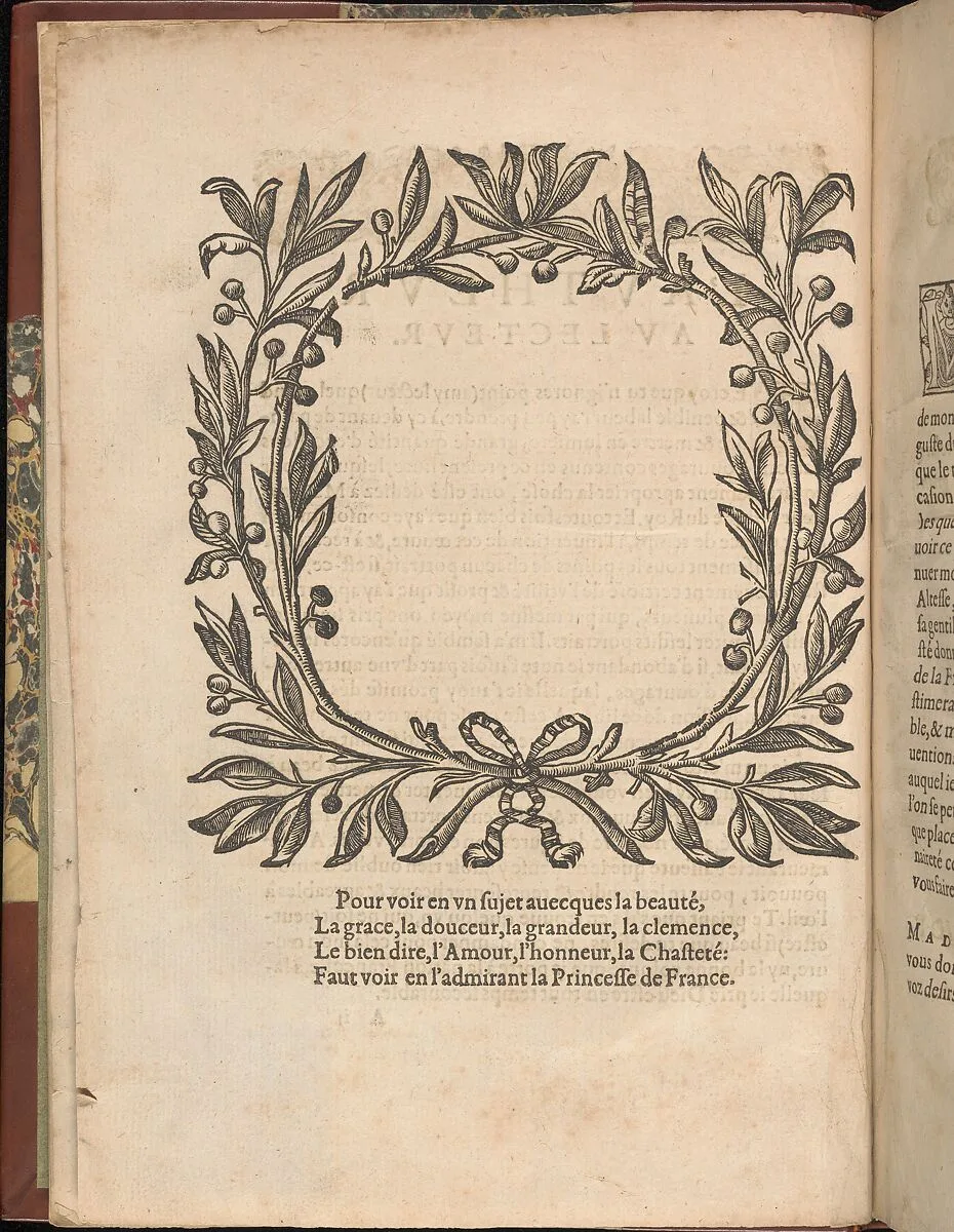 Les Secondes Oeuvres, et Subtiles Inventions De Lingerie du Seigneur Federic de Vinciolo Venitien, page 2 (verso) — Federico de Vinciolo|Jean Le Clerc|Catherine de Bourbon