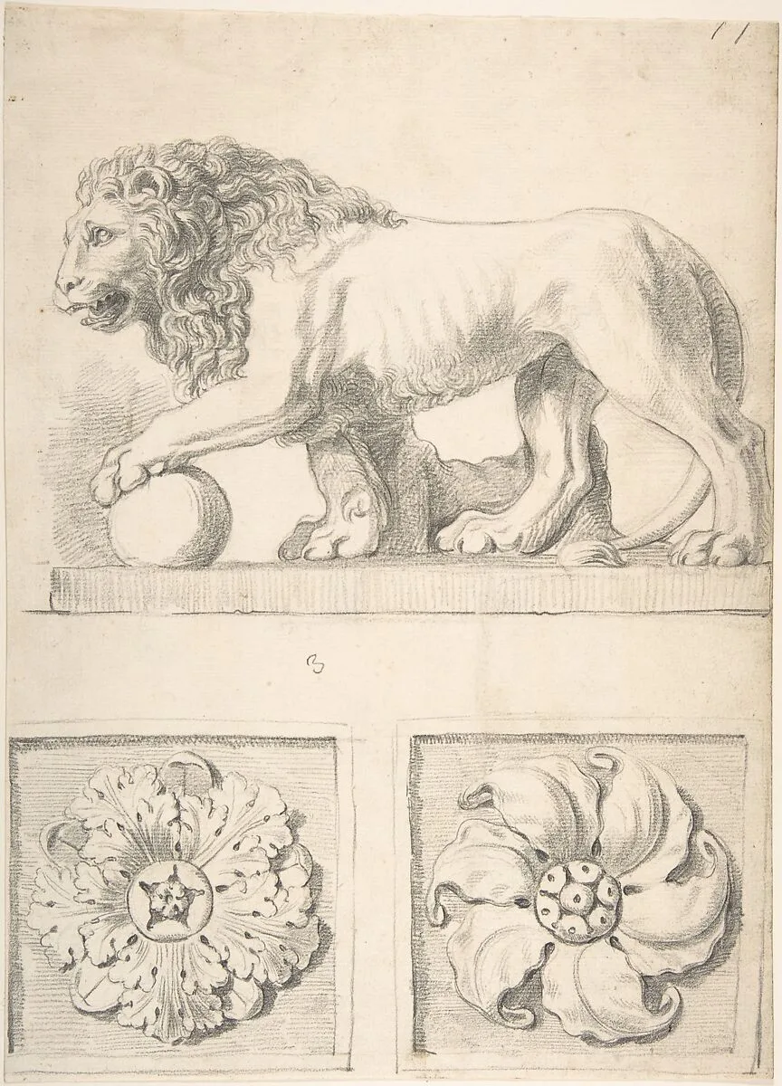 Classical Sculpture of a Lion and Two Rosettes — Thomas Hardwick