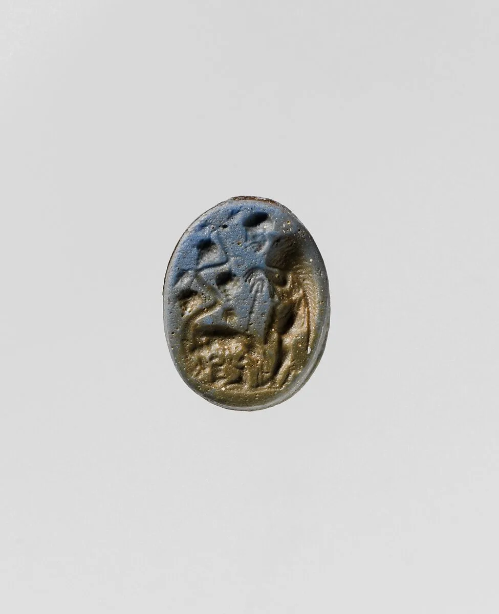 Opaque blue glass oval engraved gem — Unknown