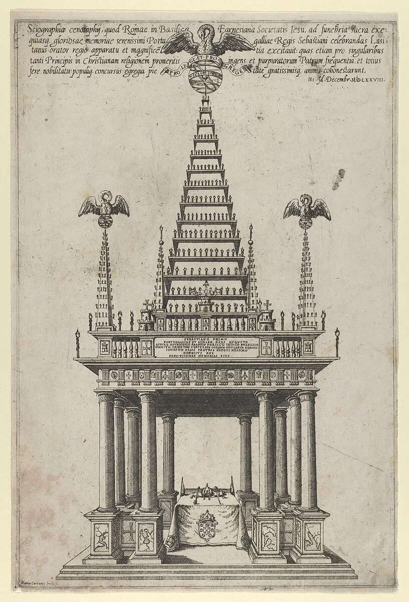 Cenotaph for Sebastian I, King of Portugal, Basilica Farnesina, Rome, December 3, 1578 — Mario Cartaro