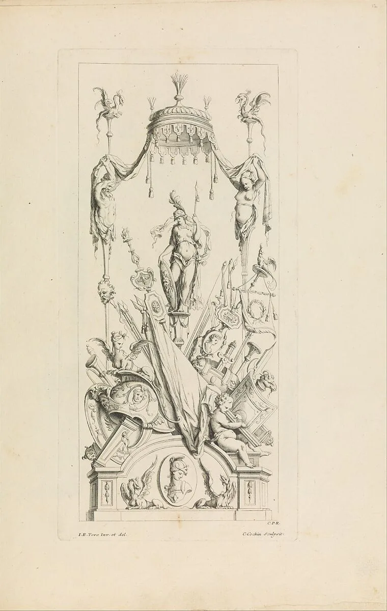 Trophées Nouvellement Inventez par J.B. Toro. — Jean Bernard Toro|Charles Nicolas Cochin I|Jacques-Nicolas Le Pas Dubuisson