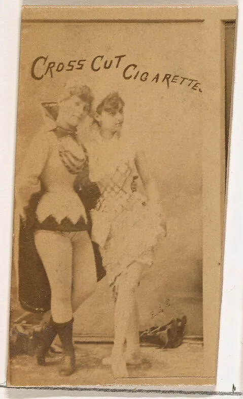 Full-length portrait of two actresses, from the Actors and Actresses series (N145-1) issued by Duke Sons & Co. to promote Cross Cut Cigarettes — W. Duke, Sons & Co.